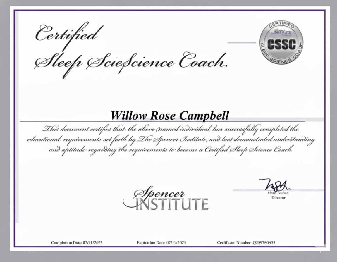 Willow Rose Certificate sleep science coach